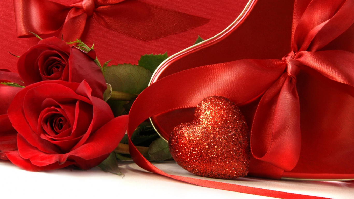 Coraz, el Día de San Valentín, Rojo, Amor, Pétalo. Wallpaper in 1366x768 Resolution