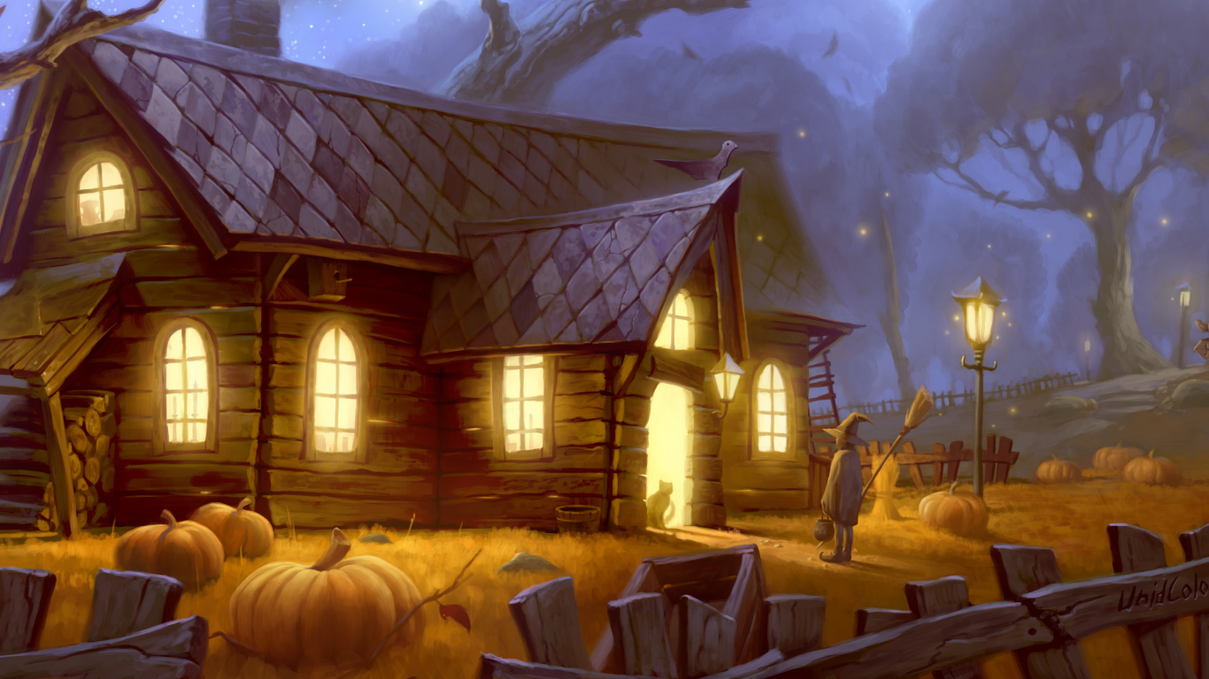 Kunst, Startseite, Baum, Haus, Blockhaus. Wallpaper in 1366x768 Resolution