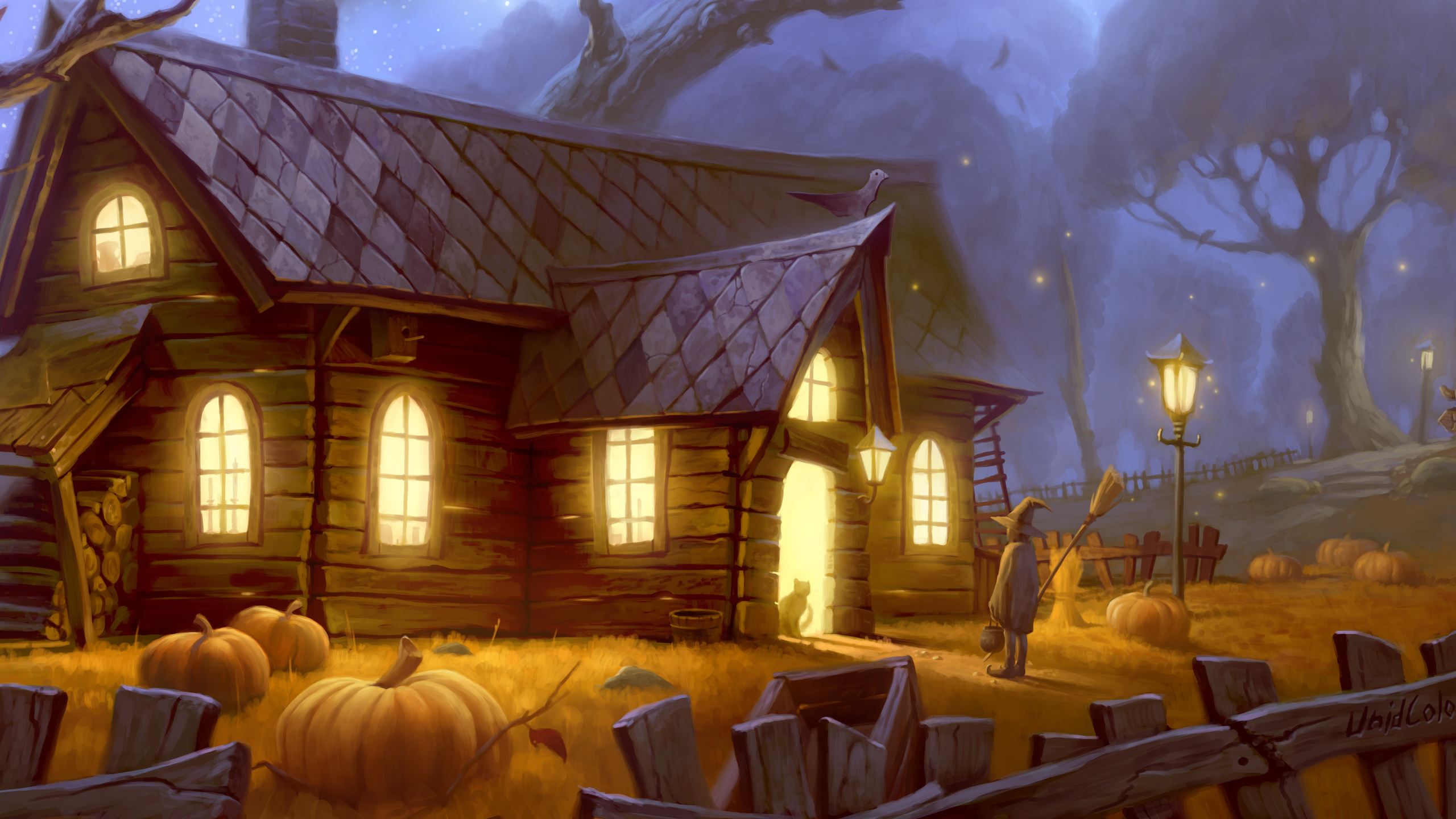 Art, Maison, Log Cabin, Hiver, Cottage. Wallpaper in 2560x1440 Resolution