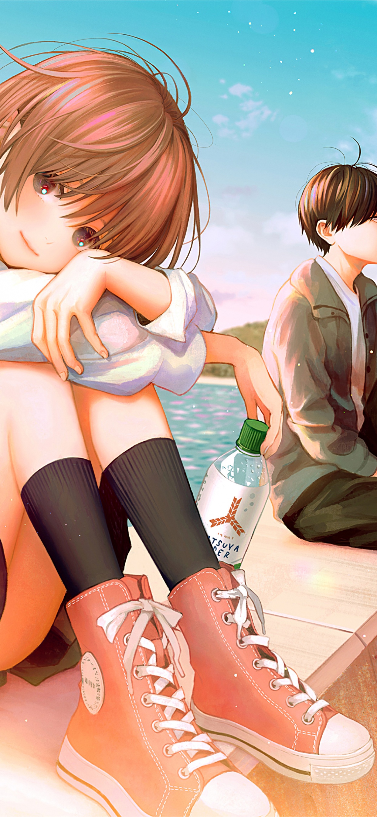 Pareja Anime, Anime, Doki Doki Literatura Club, Bicicleta, Neumatico. Wallpaper in 1242x2688 Resolution
