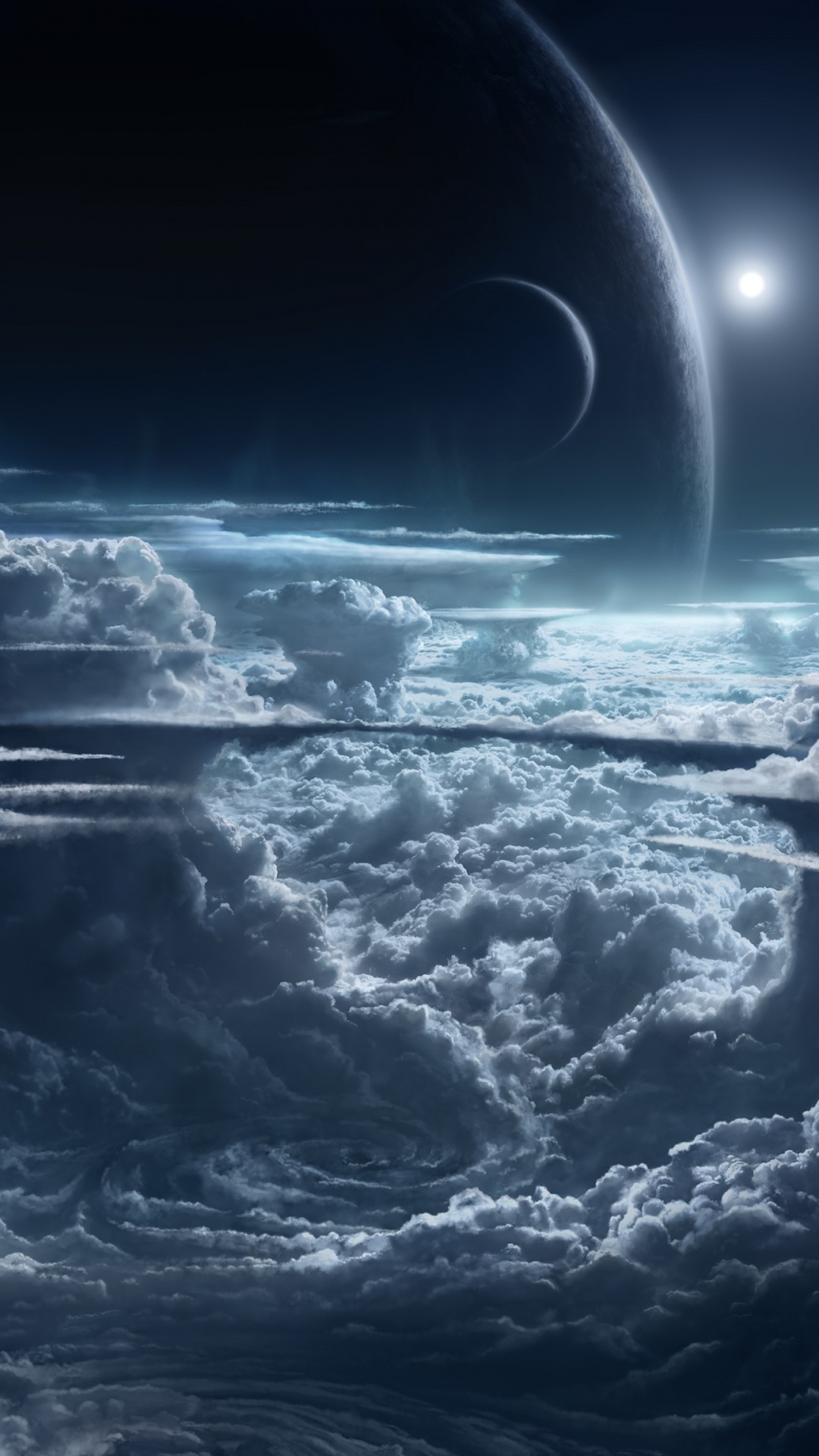 White Clouds With Moon and Clouds. Wallpaper in 1080x1920 Resolution