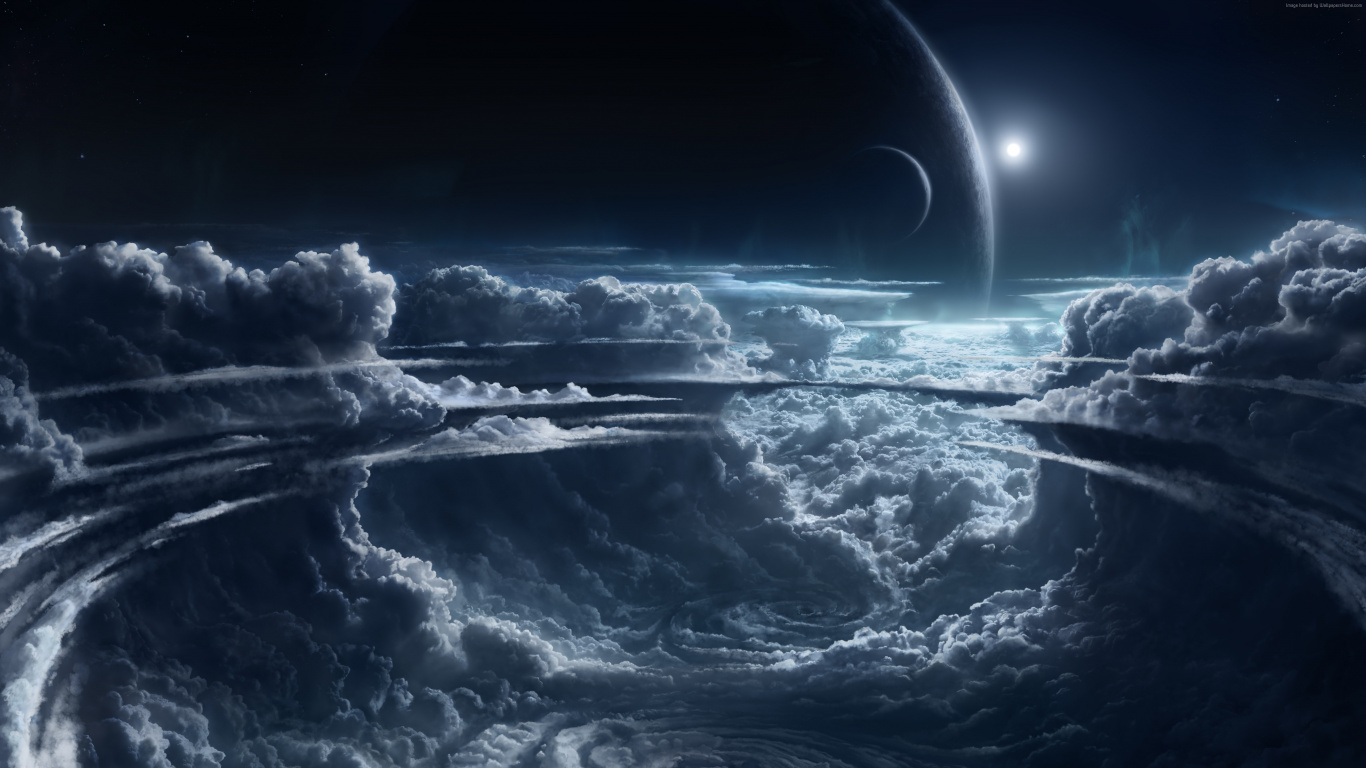 White Clouds With Moon and Clouds. Wallpaper in 1366x768 Resolution