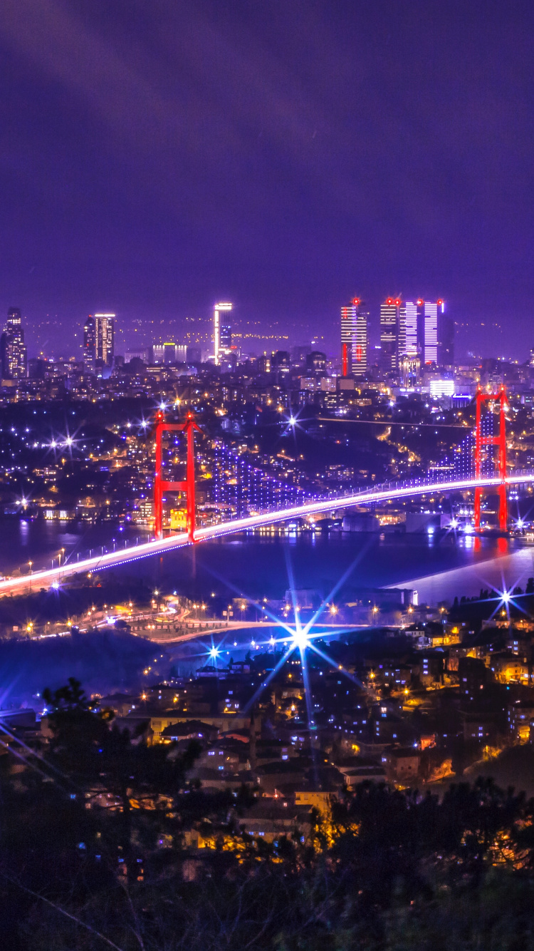 City With High Rise Buildings During Night Time. Wallpaper in 750x1334 Resolution