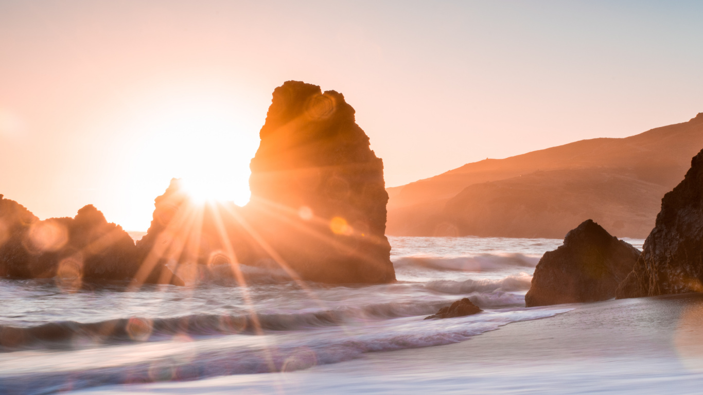 Brown Rock Formation on Sea During Daytime. Wallpaper in 1366x768 Resolution