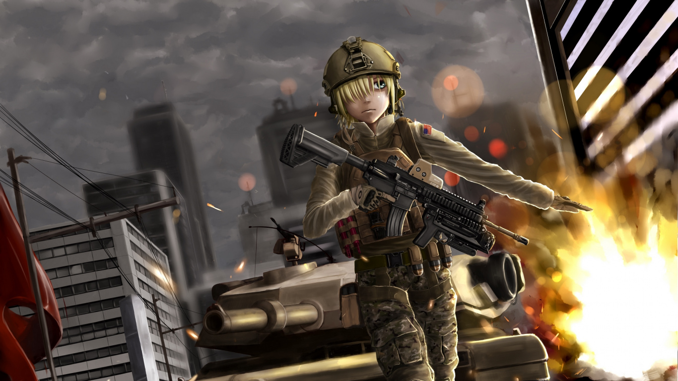 Anime, Soldat, Pc-Spiel, Militär, Militärische Organisation. Wallpaper in 1366x768 Resolution