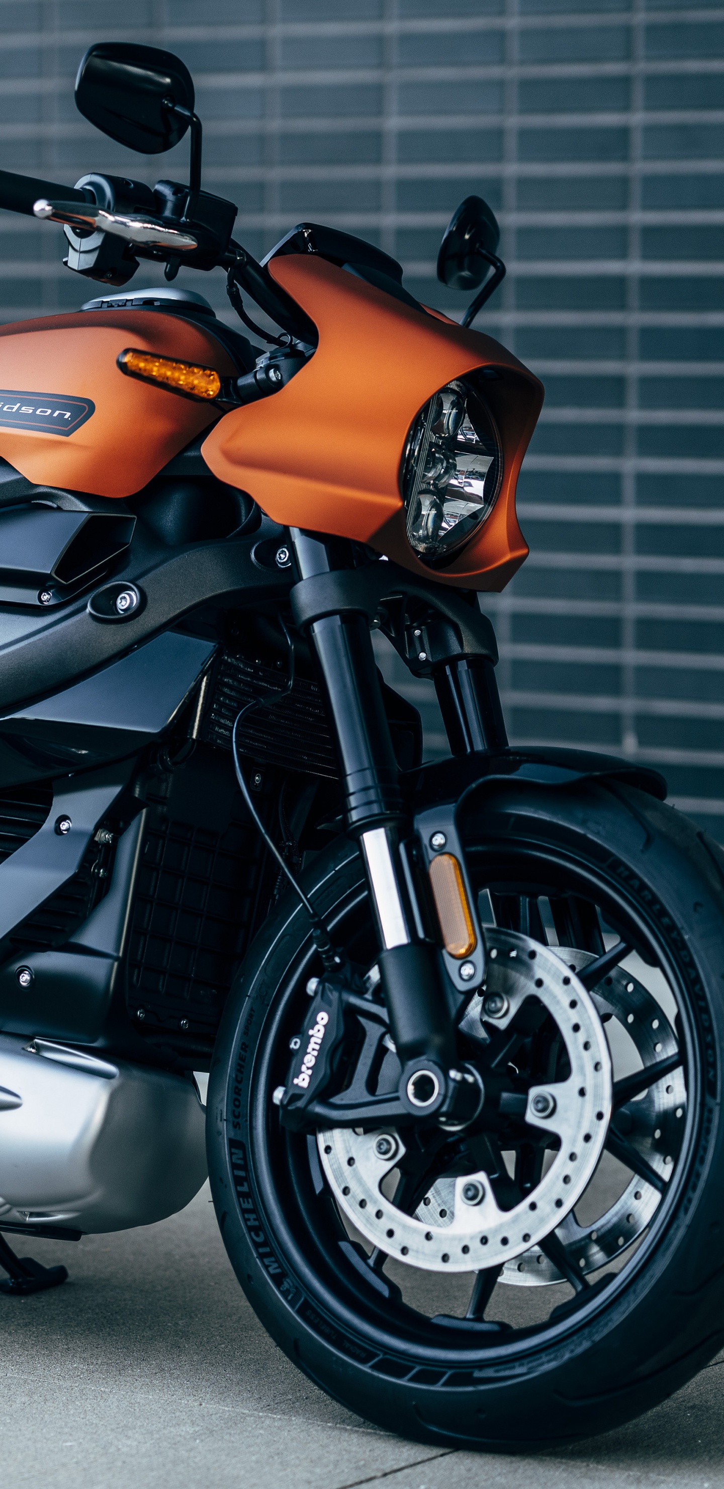 Orange and Black Motorcycle on Gray Pavement. Wallpaper in 1440x2960 Resolution