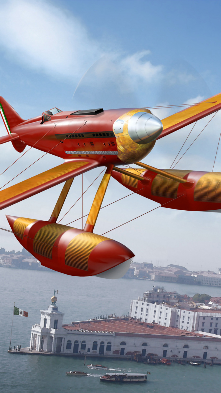 Orange-weißes Flugzeug, Das Tagsüber Über Stadtgebäude Fliegt. Wallpaper in 750x1334 Resolution