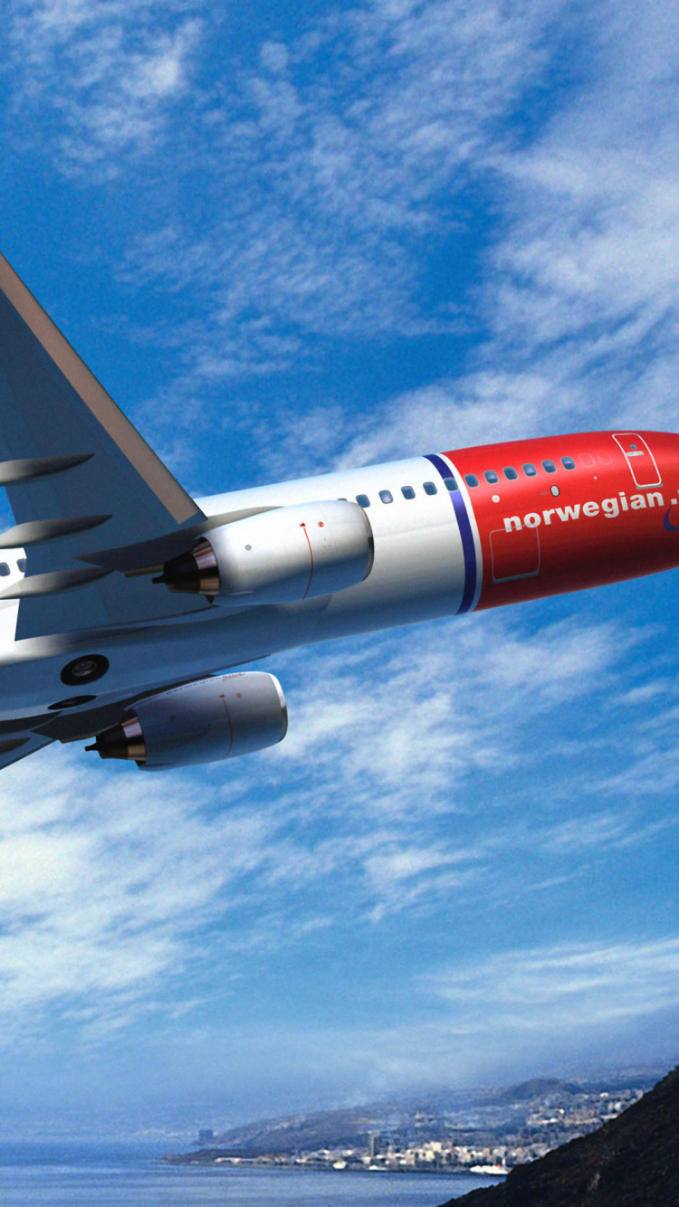 Avión Blanco y Rojo Volando Bajo un Cielo Azul Durante el Día. Wallpaper in 750x1334 Resolution