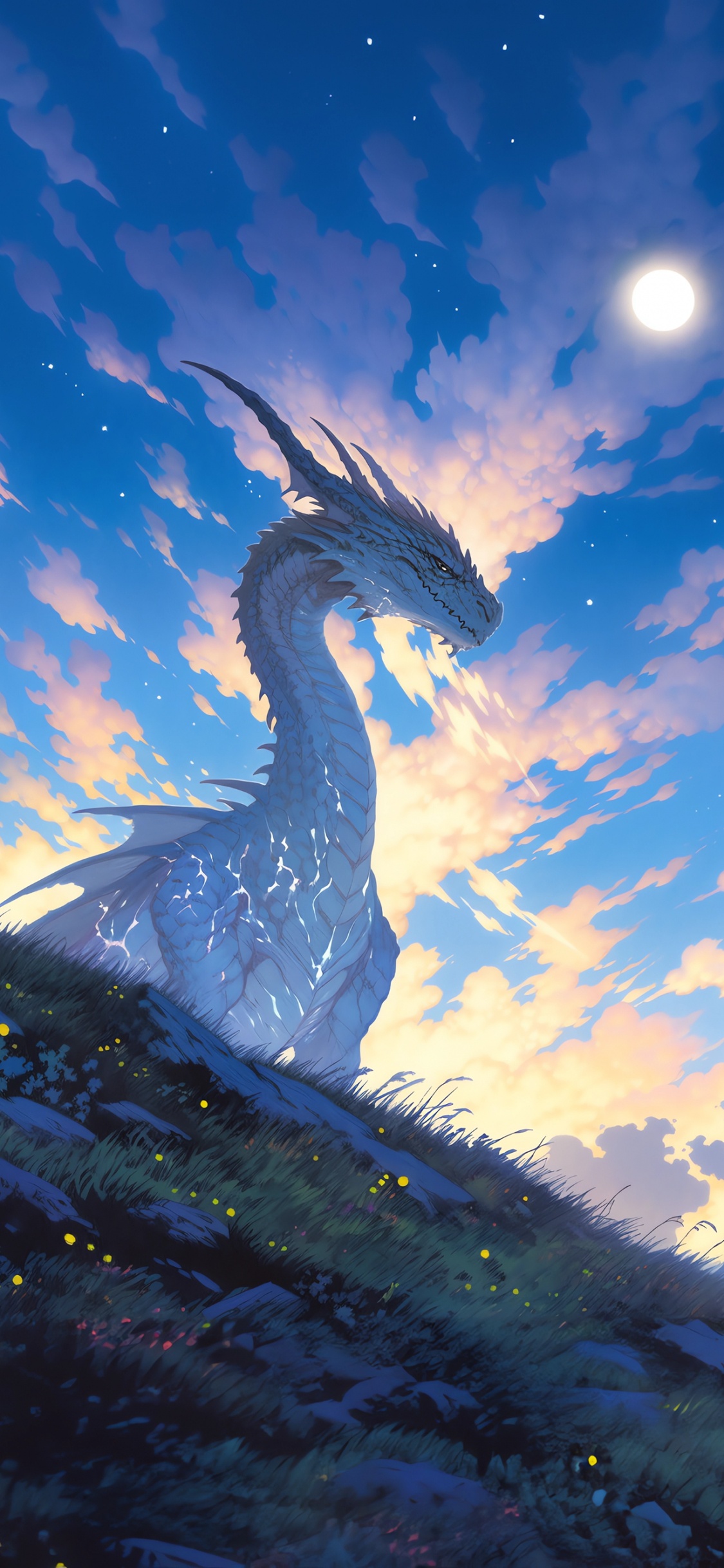 Dragon, Anime-Stil, Malerei, Kunst, Zeichentrickfilm. Wallpaper in 1125x2436 Resolution