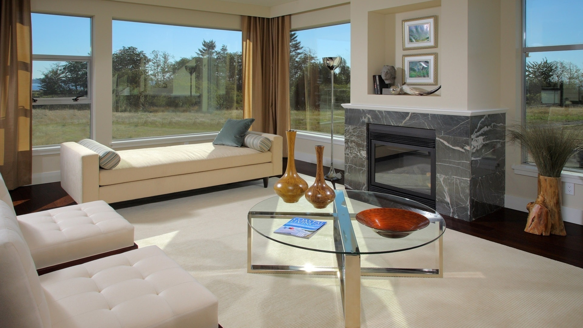 Clear Glass Table Near White Sofa. Wallpaper in 1920x1080 Resolution