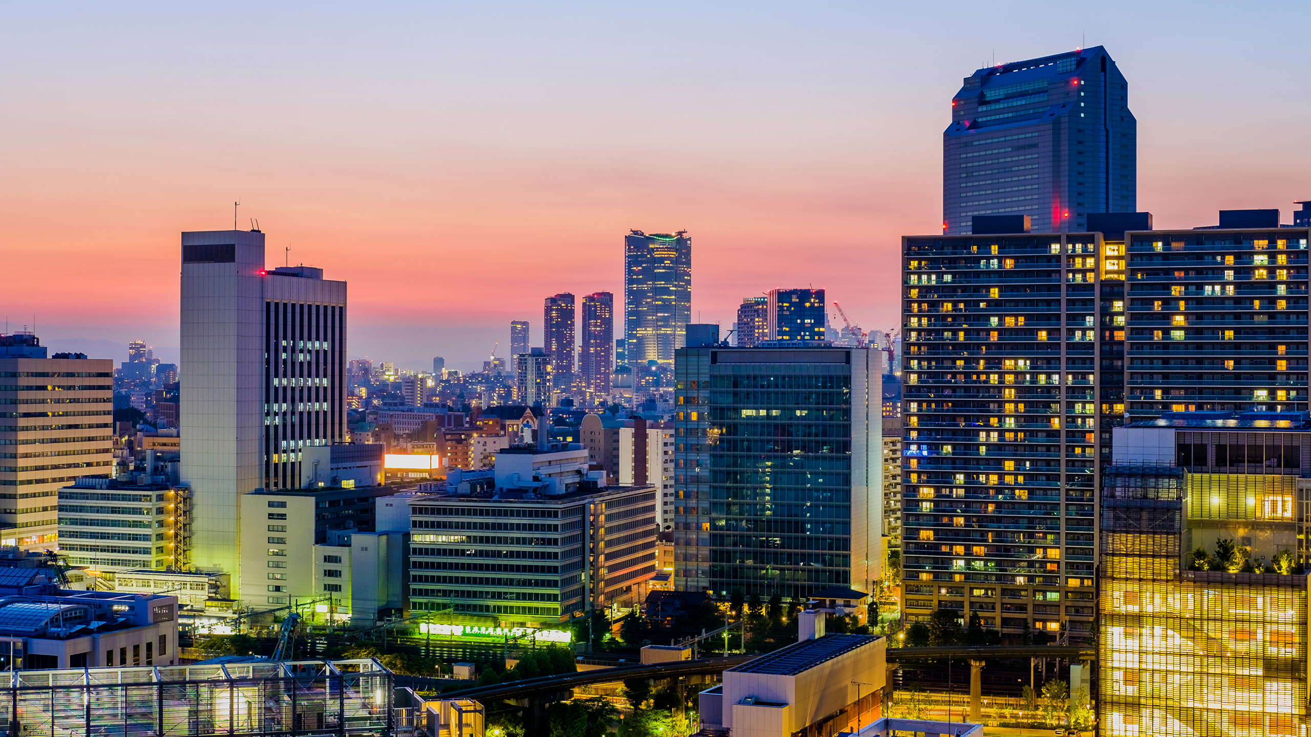 Skyline Der Stadt Bei Nacht Night. Wallpaper in 2560x1440 Resolution