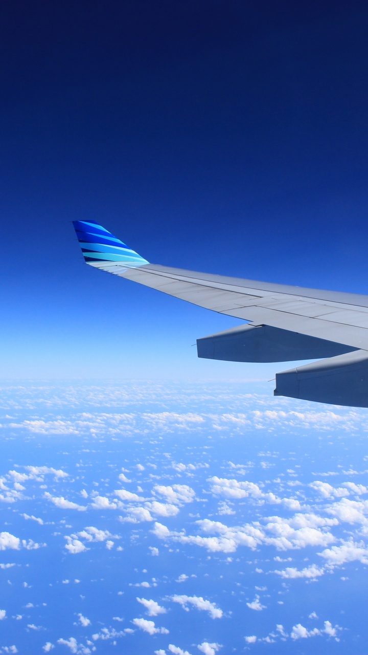 Weißer Und Blauer Flugzeugflügel Unter Blauem Himmel Tagsüber. Wallpaper in 720x1280 Resolution