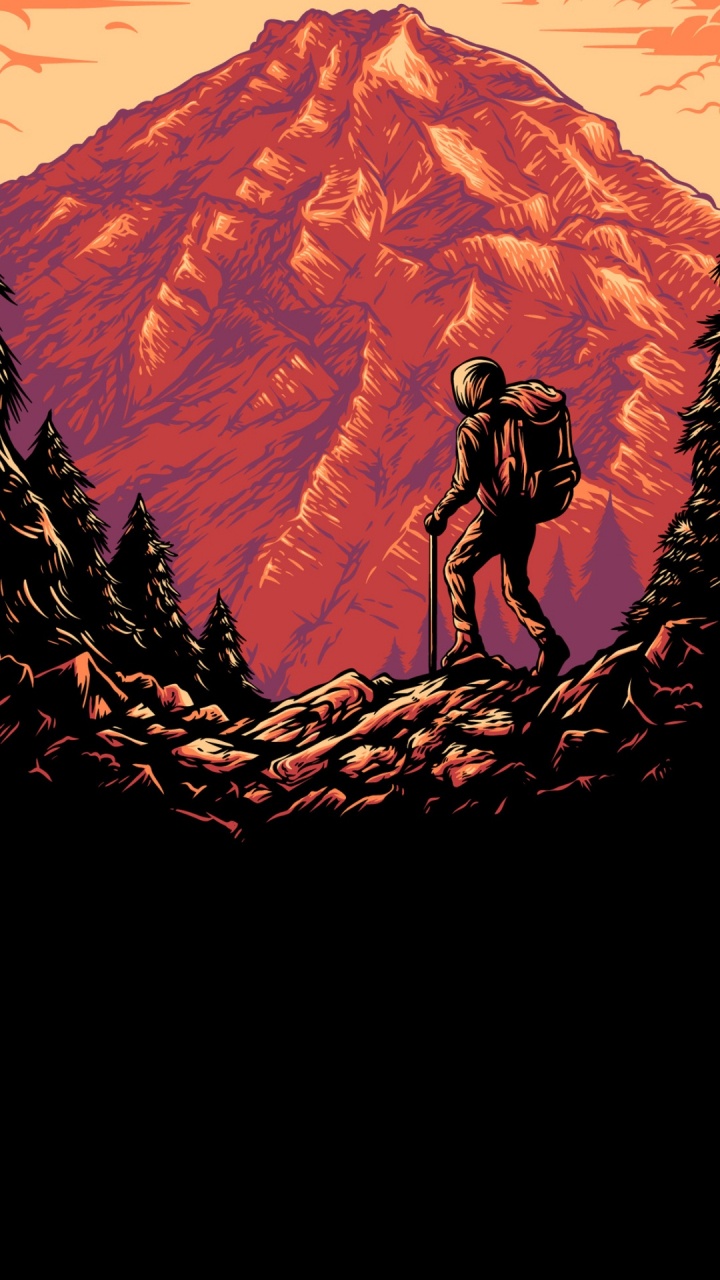 Hiking, Vector Graphics, Camping, Trekking, People in Nature. Wallpaper in 720x1280 Resolution
