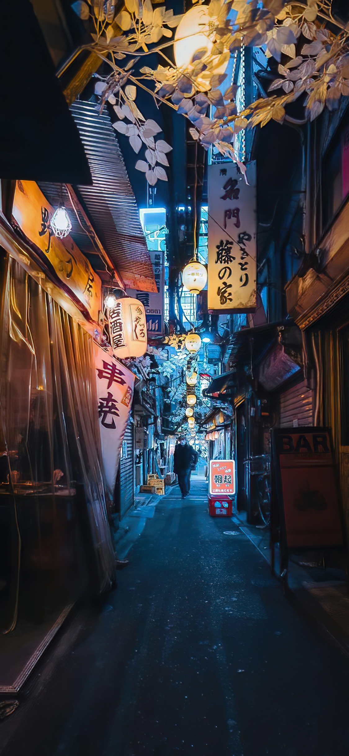 Alley, Building, Blue, Art, Neighbourhood. Wallpaper in 1125x2436 Resolution