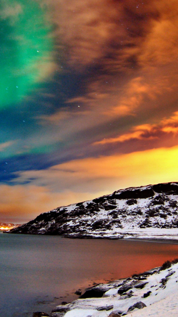 奥罗拉, 性质, 大海, 天空, 午夜的太阳 壁纸 750x1334 允许