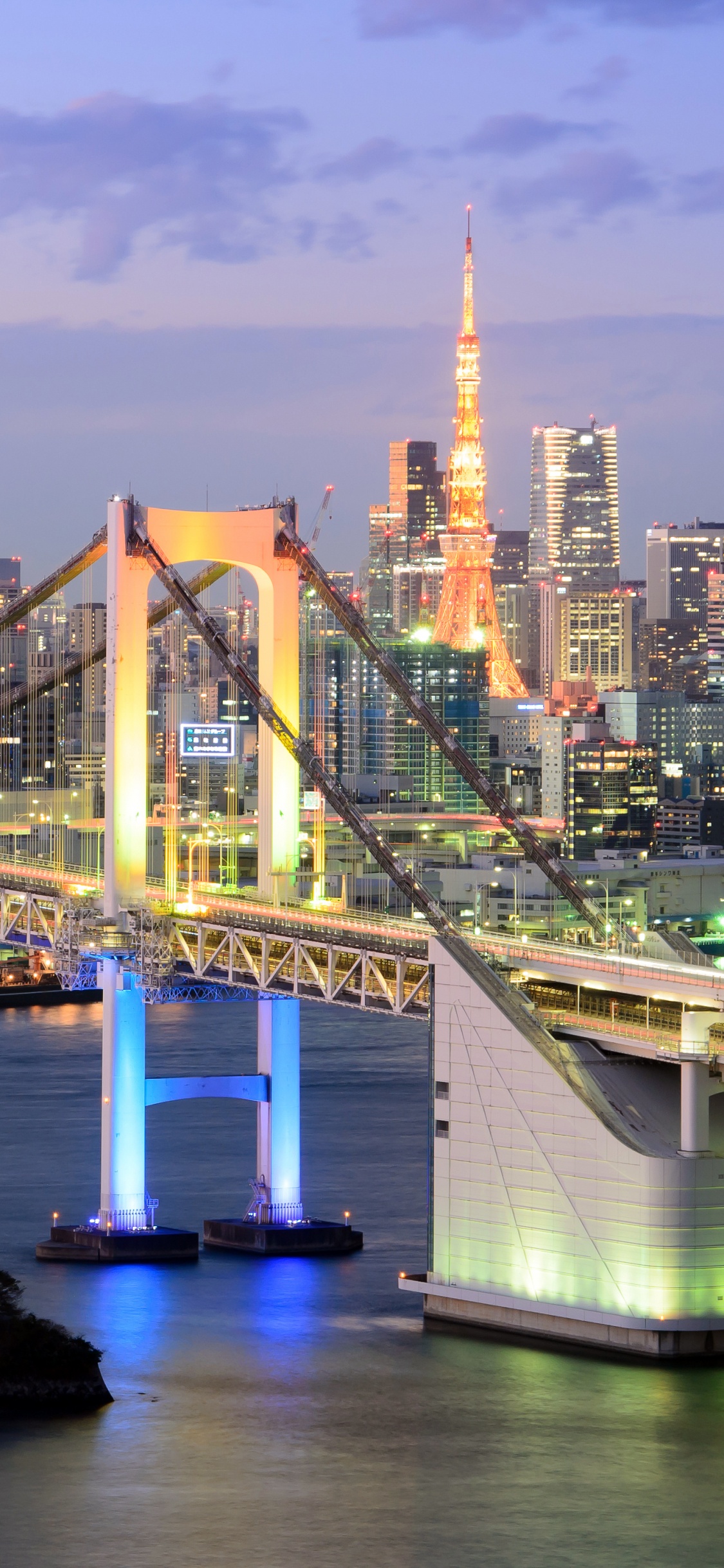 彩虹桥, 东京湾, 城市景观, 城市, 天际线 壁纸 1125x2436 允许