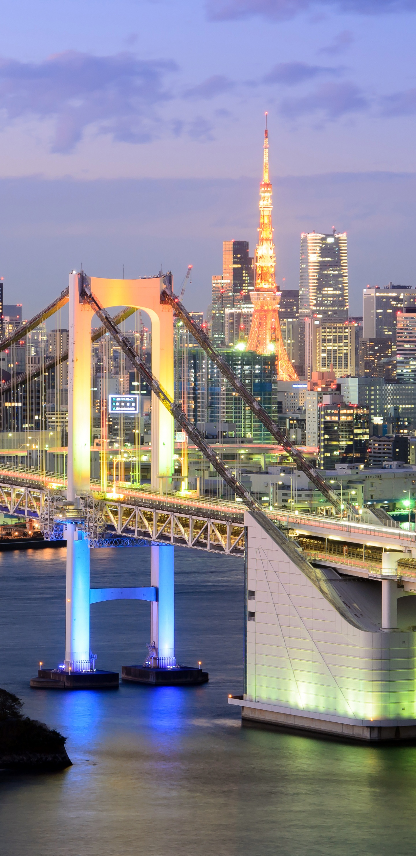 Pont Blanc Au-dessus D'un Plan D'eau Pendant la Nuit. Wallpaper in 1440x2960 Resolution