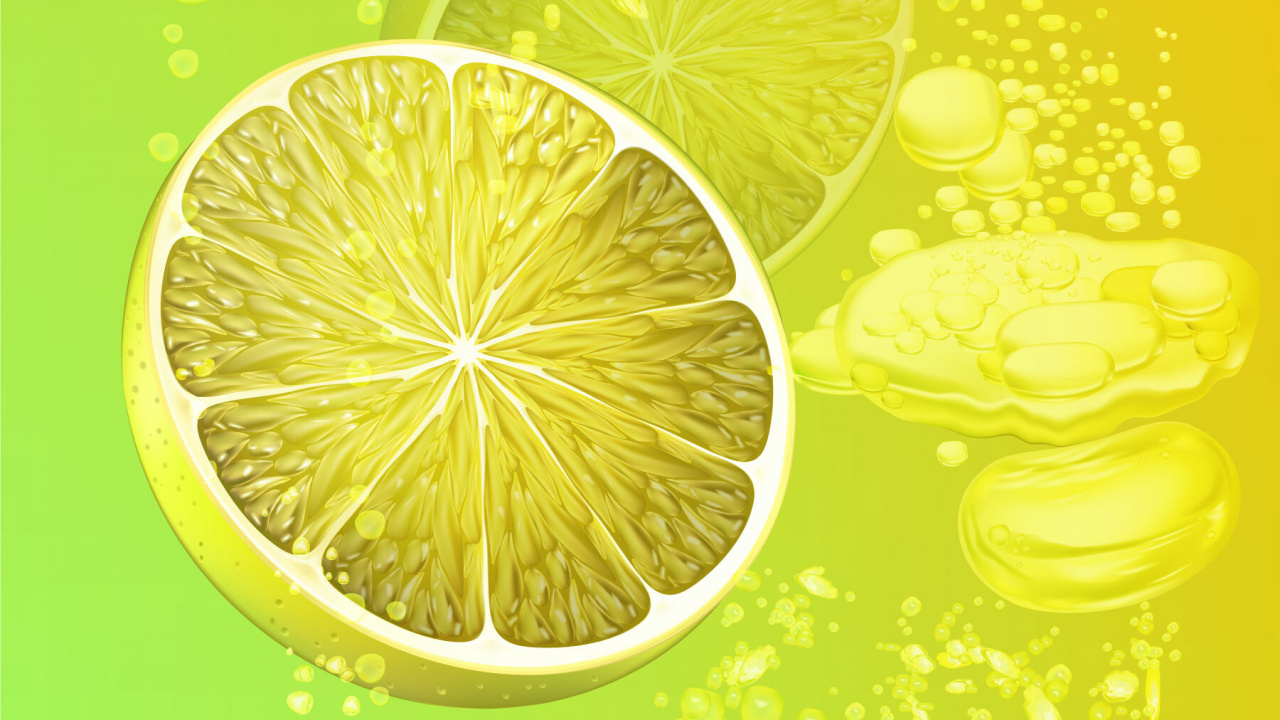 Sliced Lemon on Green Surface. Wallpaper in 1280x720 Resolution
