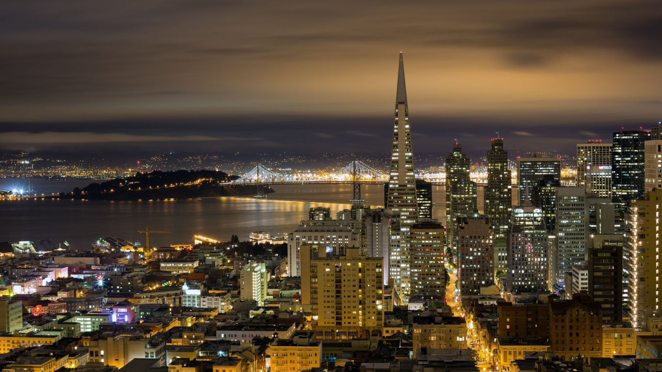City Skyline During Night Time. Wallpaper in 1366x768 Resolution