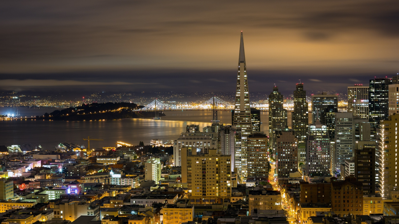 Skyline Der Stadt Bei Nacht Night. Wallpaper in 1280x720 Resolution