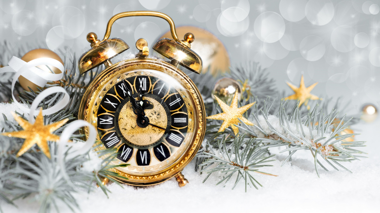 New Year, Clock, Watch, Christmas Ornament, Holiday. Wallpaper in 1280x720 Resolution