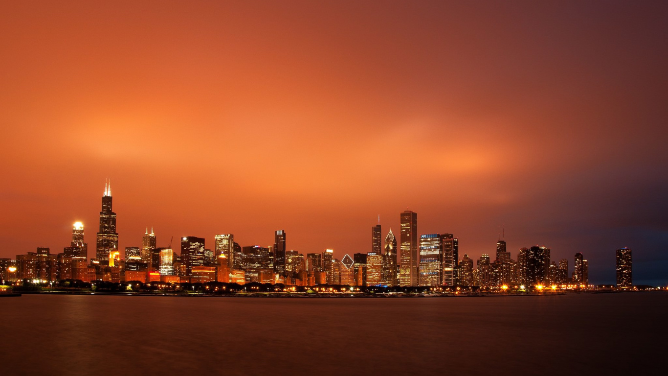 City Skyline During Night Time. Wallpaper in 1366x768 Resolution