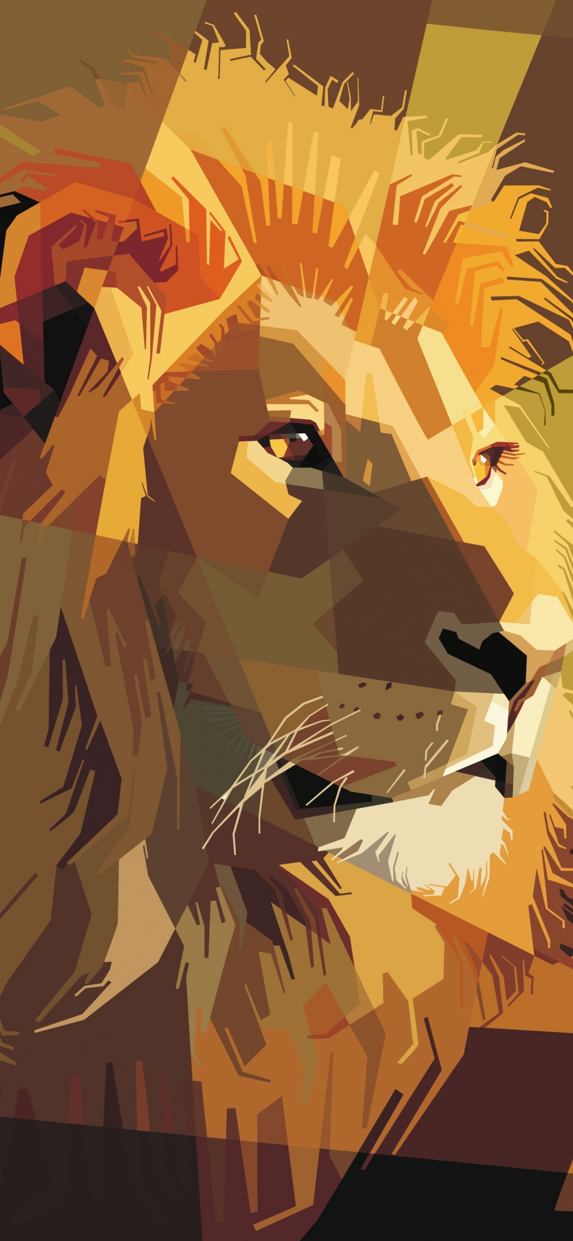 Lion Avec Fond Orange et Noir. Wallpaper in 1125x2436 Resolution