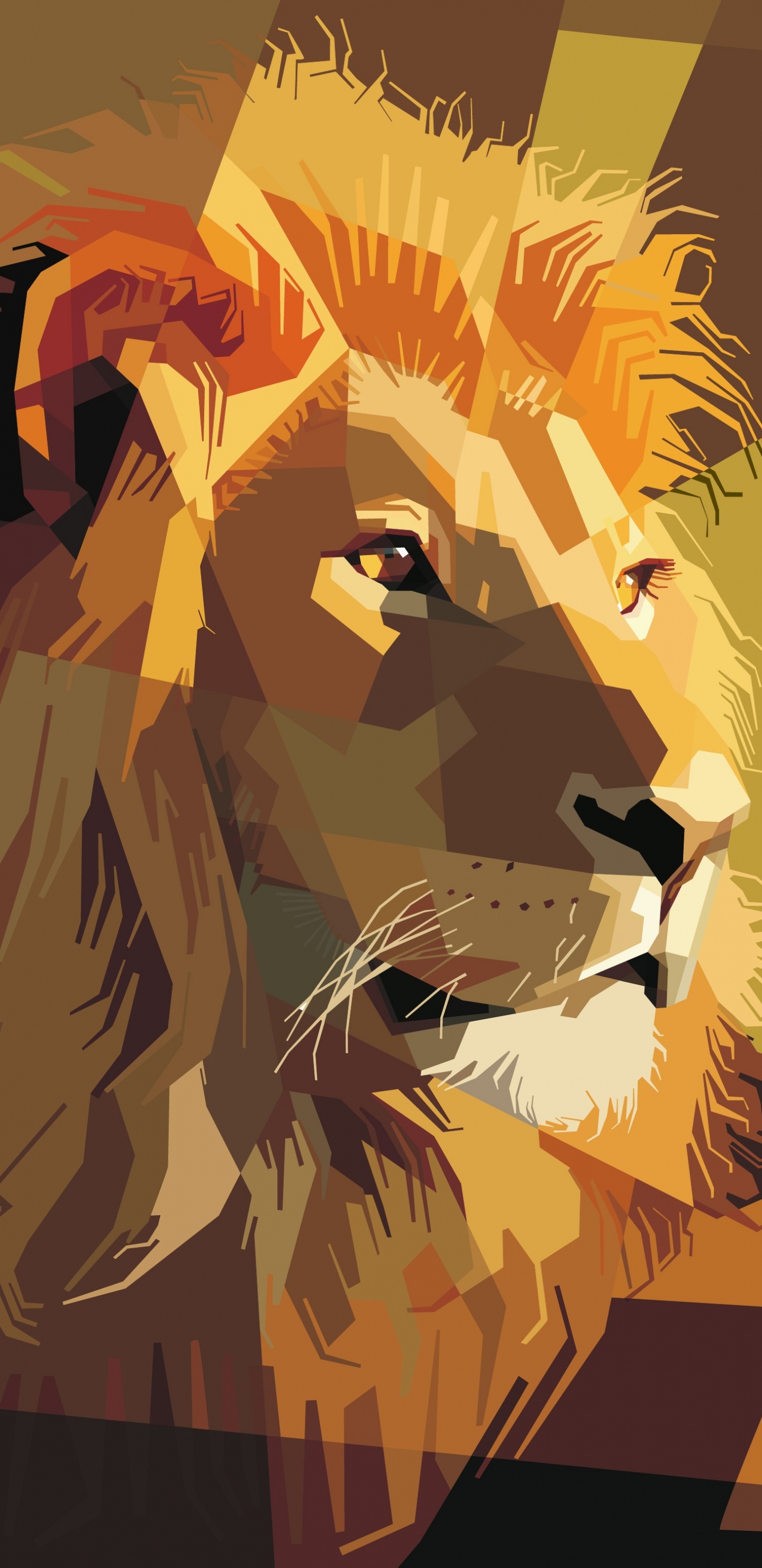 Lion With Orange and Black Background. Wallpaper in 1440x2960 Resolution