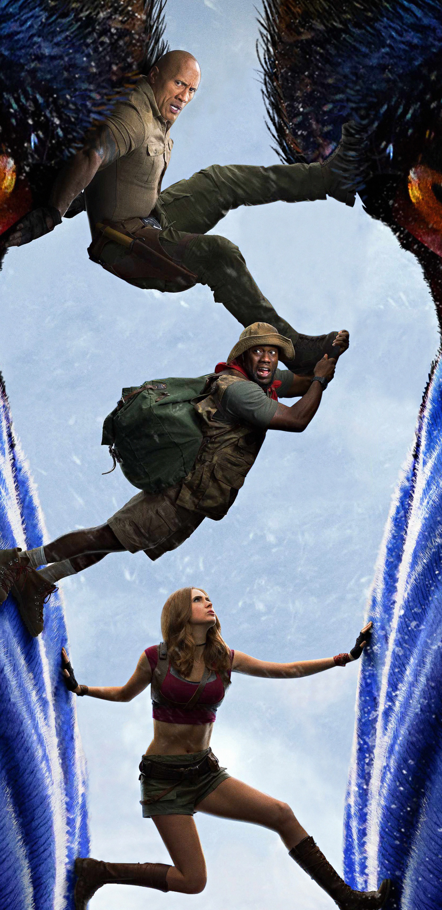 Dwayne Johnson, Jumanji Das Nächste Level, Azure, Stehend, Geste. Wallpaper in 1440x2960 Resolution