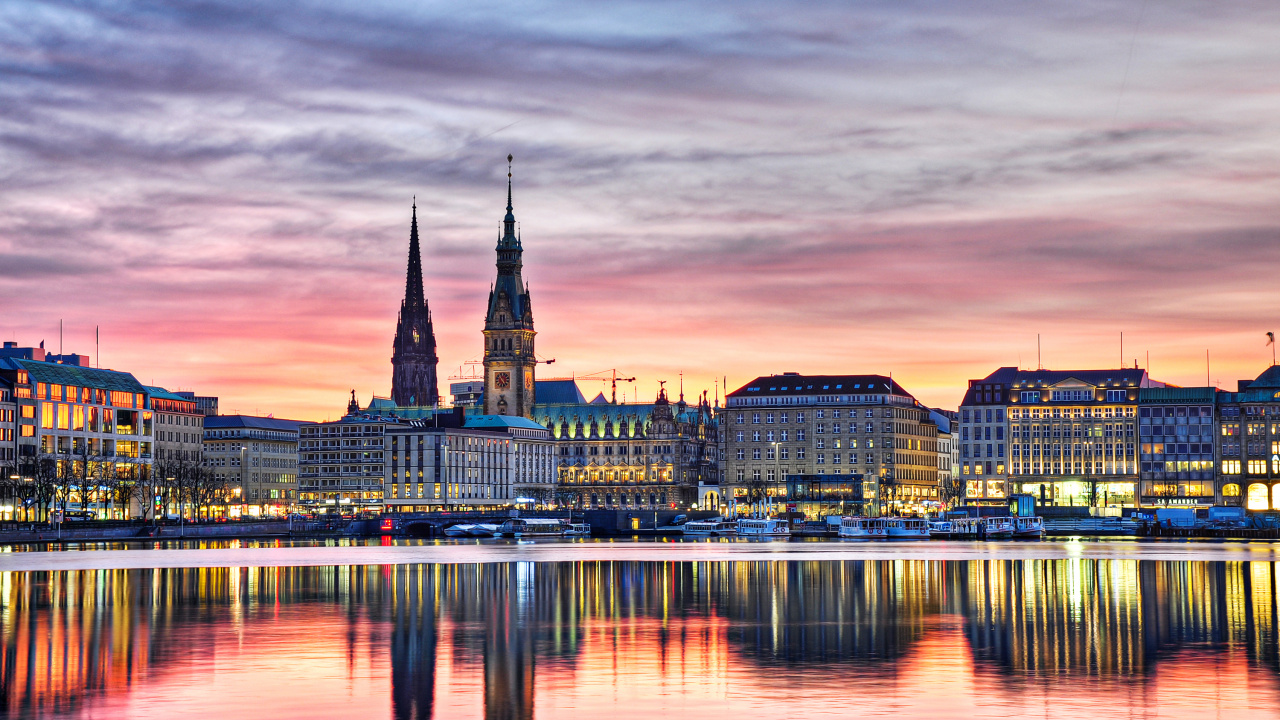 Skyline Der Stadt Bei Nacht Night. Wallpaper in 1280x720 Resolution