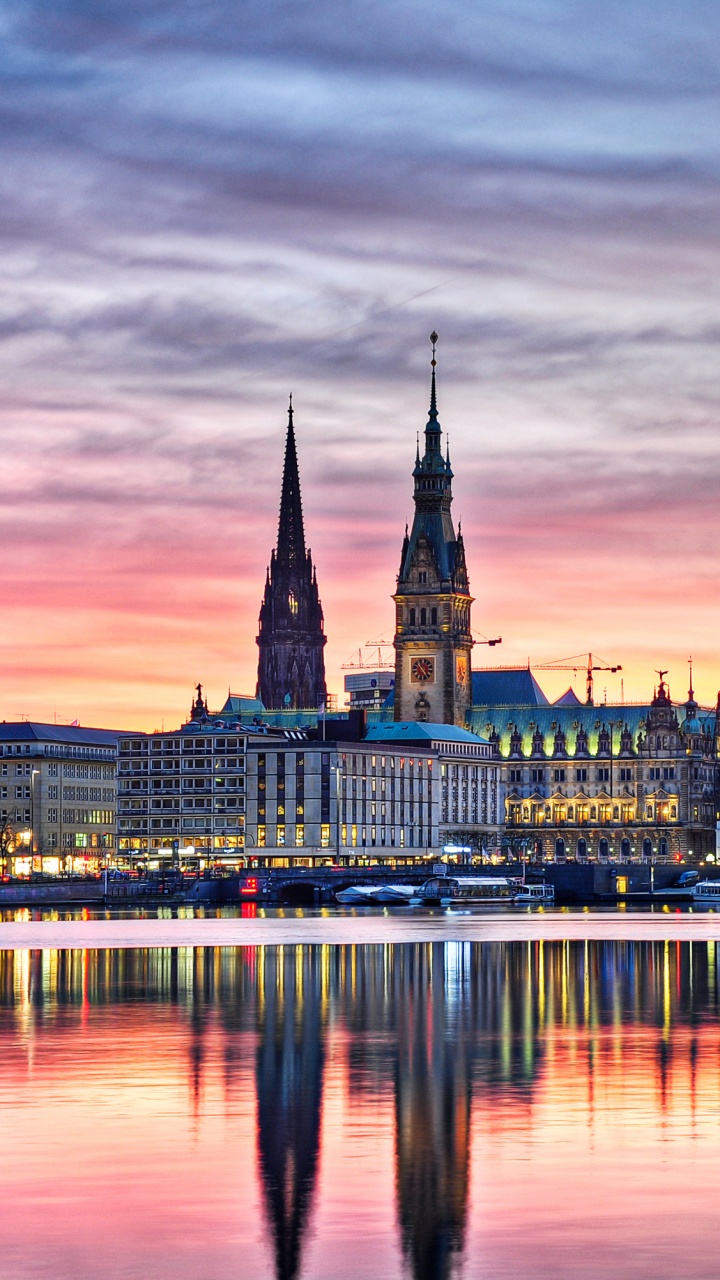 Skyline Der Stadt Bei Nacht Night. Wallpaper in 720x1280 Resolution