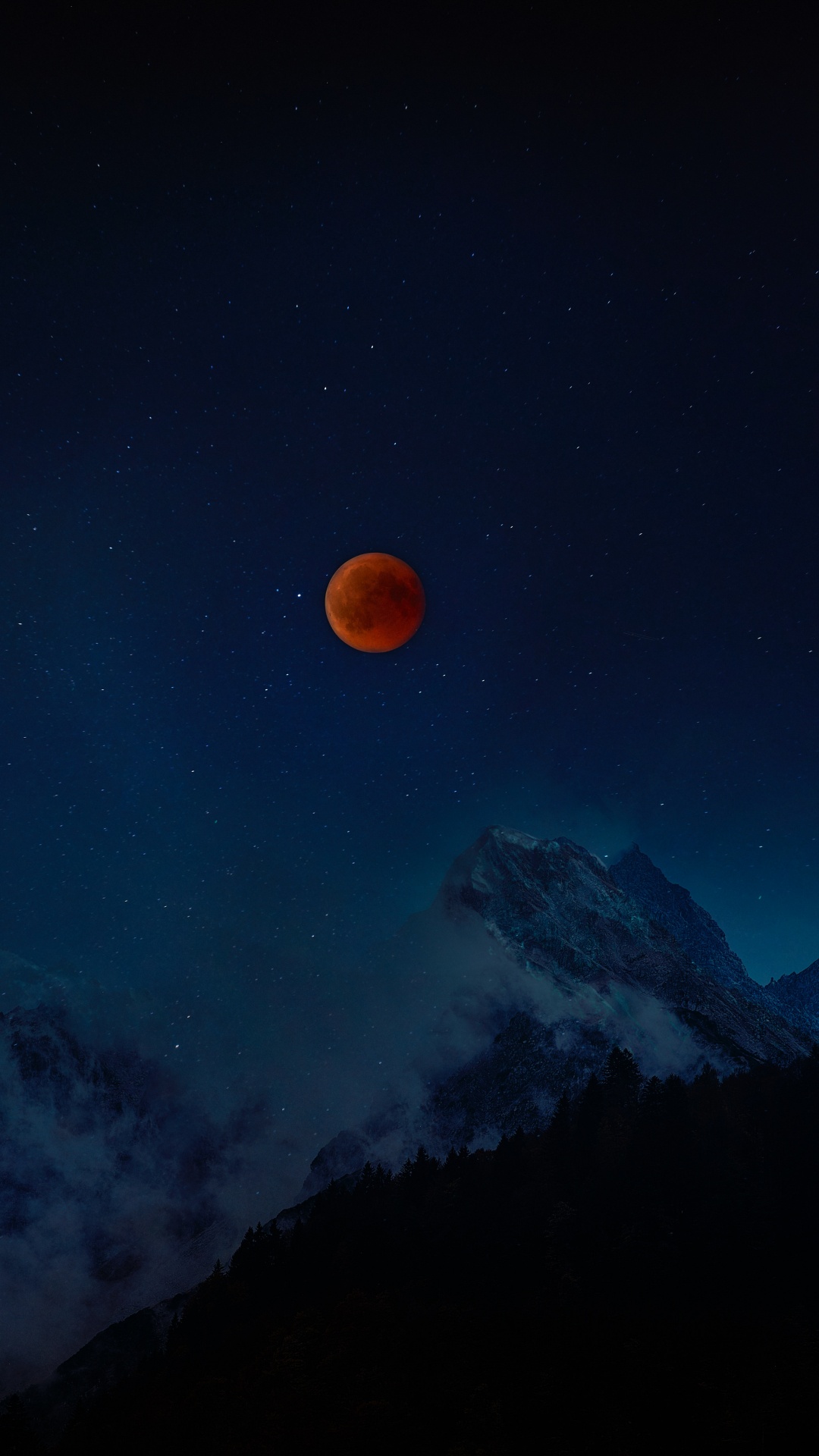 Silhouette de Montagne Sous un Ciel Bleu Avec Des Étoiles Pendant la Nuit. Wallpaper in 1080x1920 Resolution