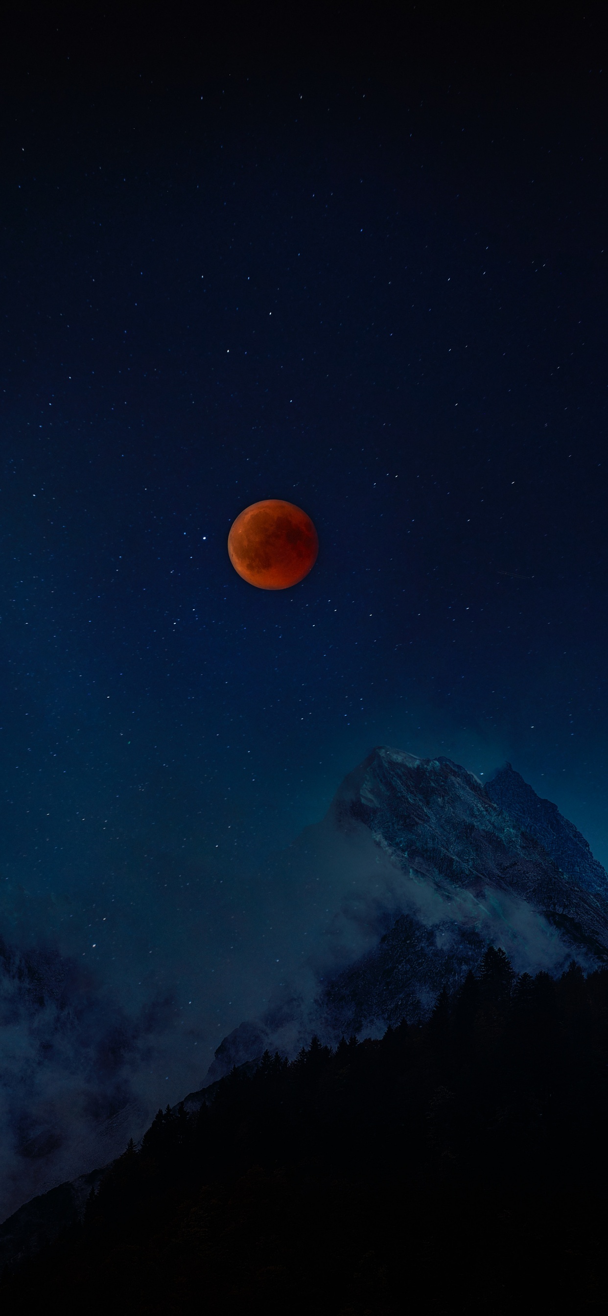 Silhouette de Montagne Sous un Ciel Bleu Avec Des Étoiles Pendant la Nuit. Wallpaper in 1242x2688 Resolution