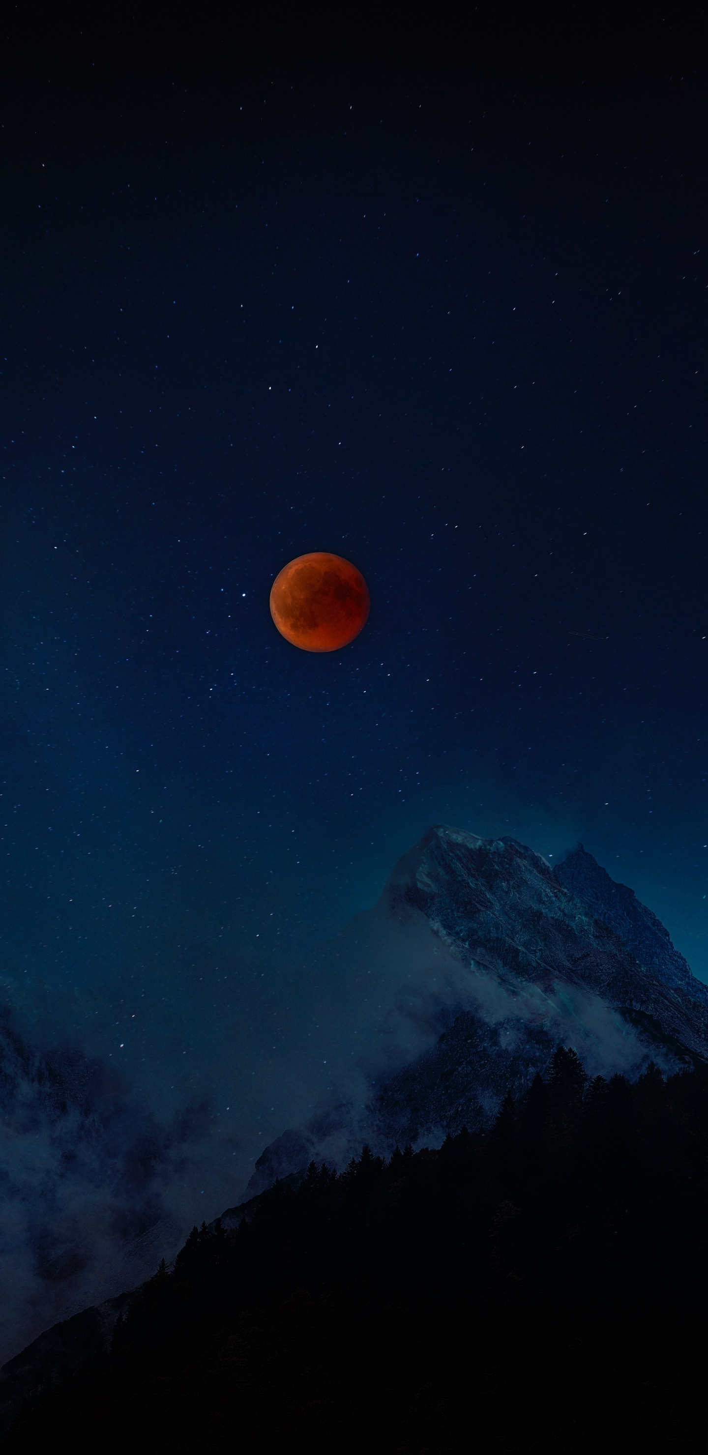 Silhouette of Mountain Under Blue Sky With Stars During Night Time. Wallpaper in 1440x2960 Resolution