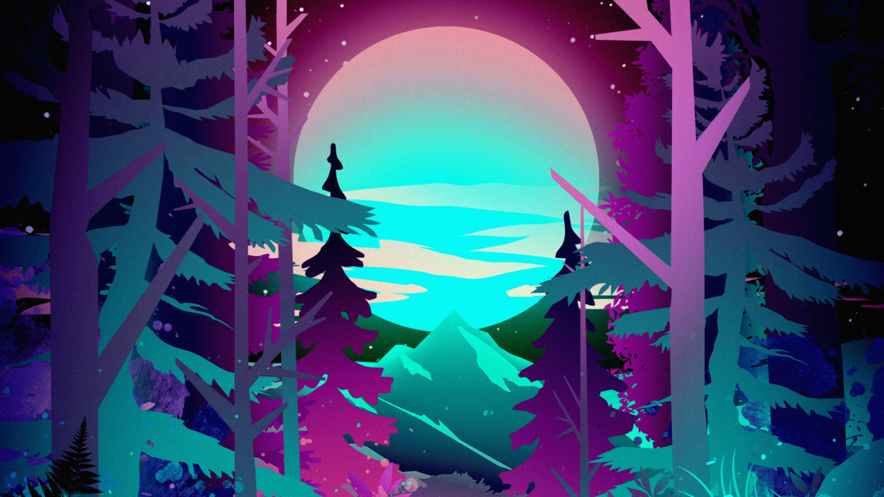 艺术, 紫色的, 月亮, 路灯, 粉红色 壁纸 1280x720 允许