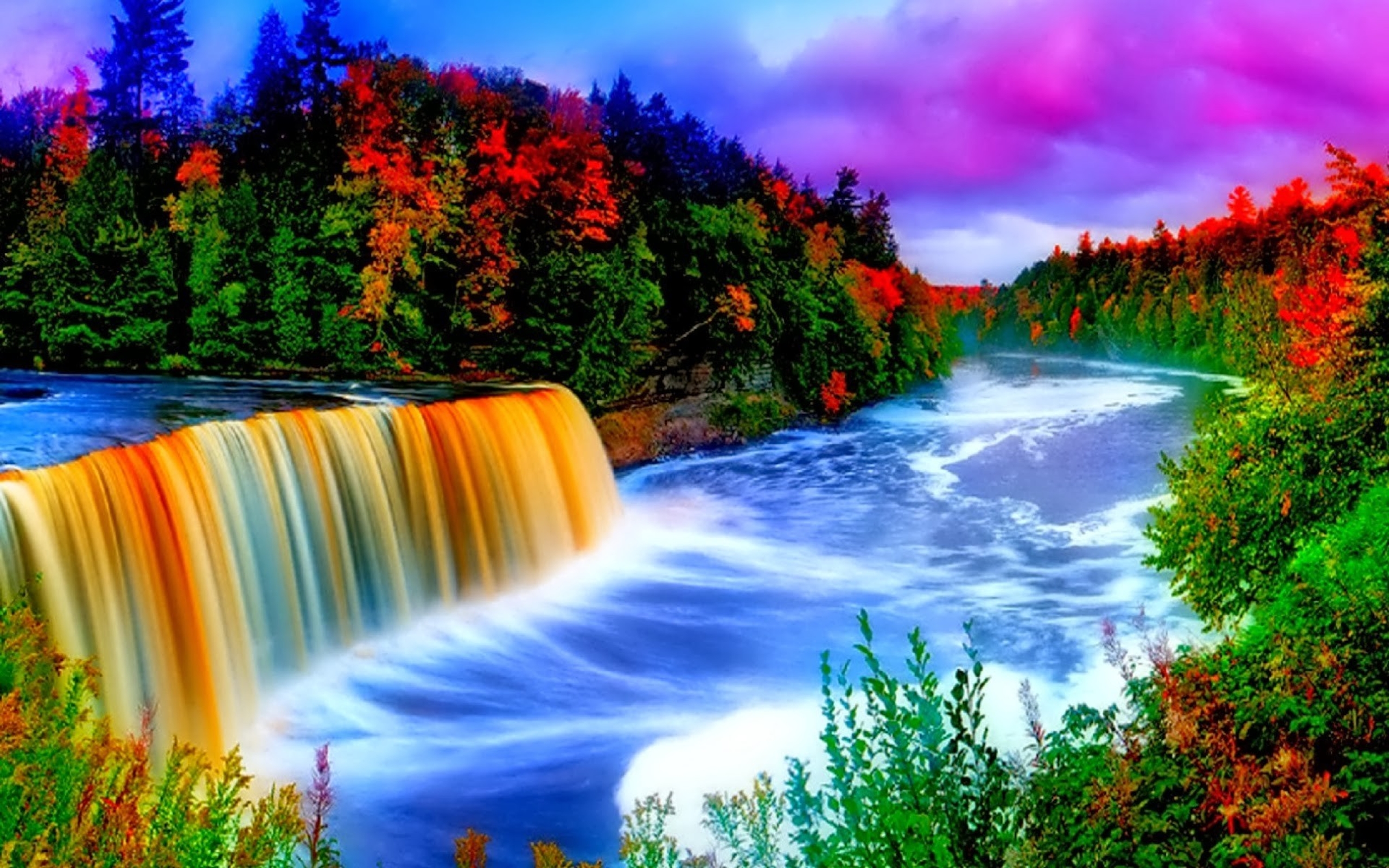 Wallpaper Water Falls Surrounded by Trees Under Blue Sky, Background -  Download Free Image