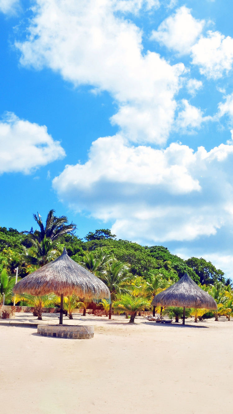 Maison de Plage Brune et Verte Sous Ciel Bleu et Nuages Blancs Pendant la Journée. Wallpaper in 750x1334 Resolution