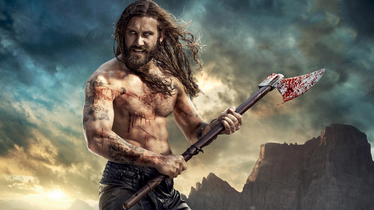 Topless Man Holding Black and Red Baseball Bat. Wallpaper in 1280x720 Resolution