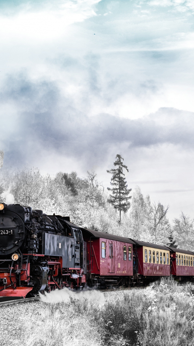 Winter Train, Train, Rail Transport, Train Station, Winter. Wallpaper in 750x1334 Resolution
