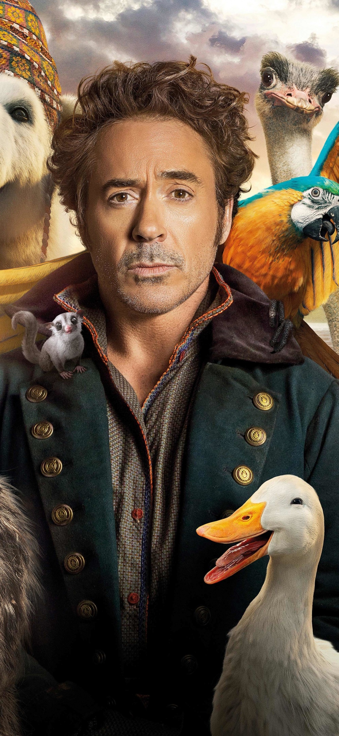 Robert Downey Jr, Dolittle, Universal Pictures, Bird, Cloud. Wallpaper in 1125x2436 Resolution