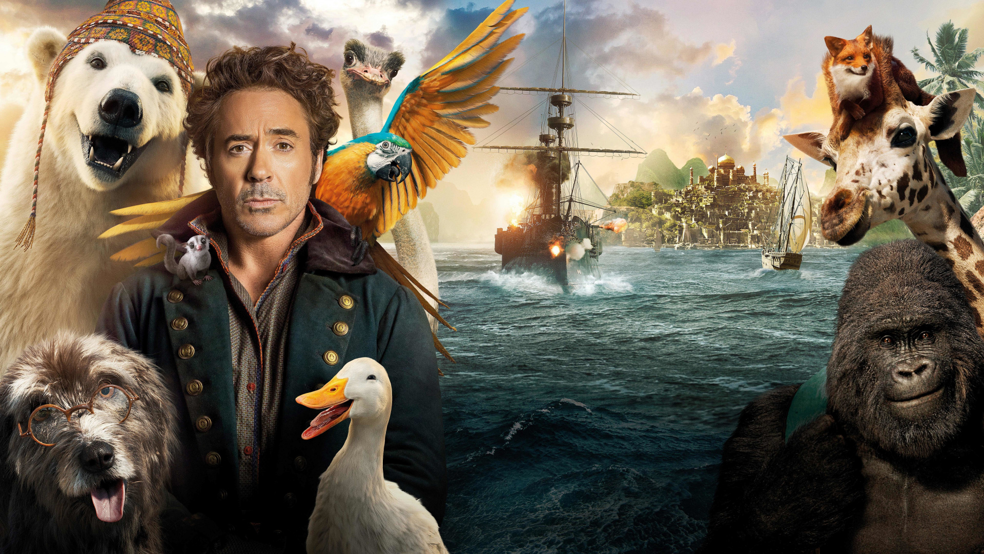 Robert Downey Jr, Dolittle, Universal Pictures, Bird, Cloud. Wallpaper in 1920x1080 Resolution