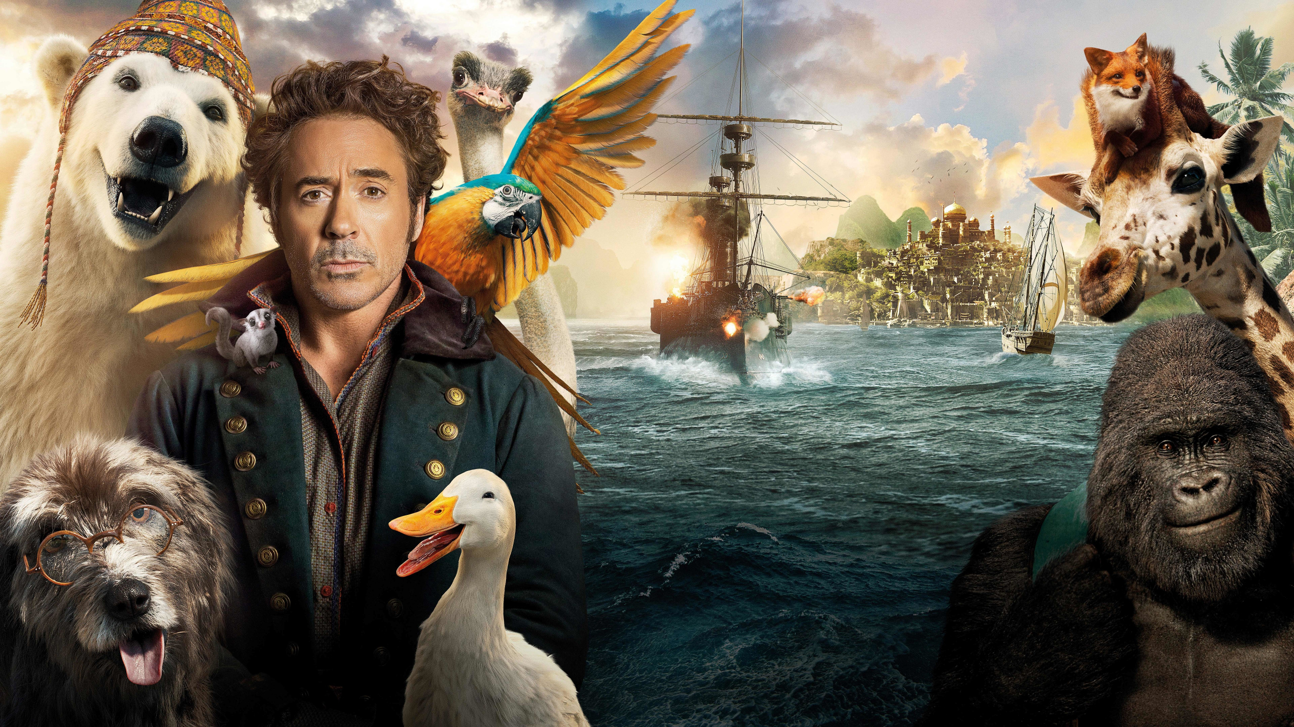 Robert Downey Jr, Dolittle, Universal Pictures, Bird, Cloud. Wallpaper in 2560x1440 Resolution