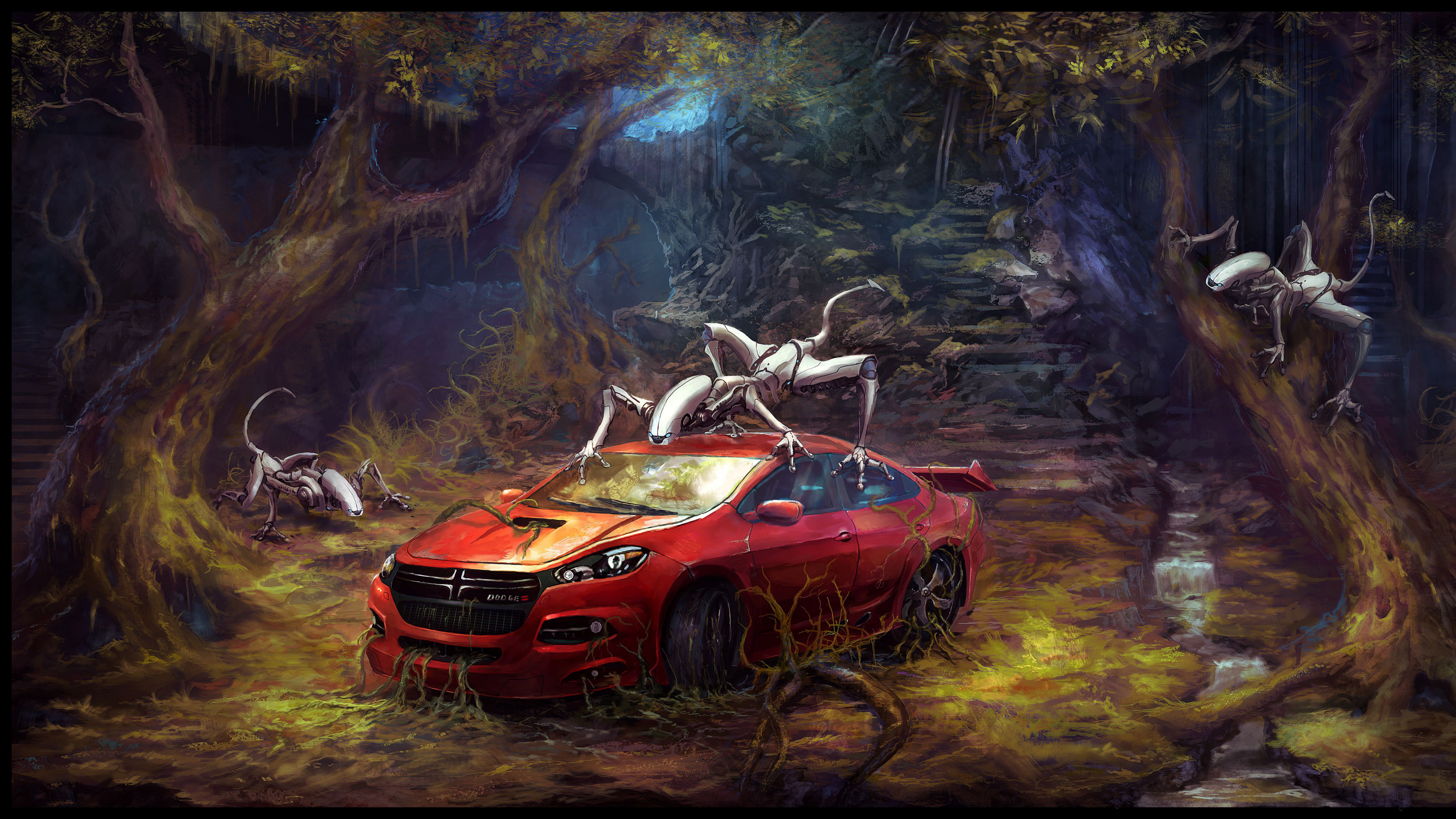 Red and Black Car on Brown Soil. Wallpaper in 3840x2160 Resolution