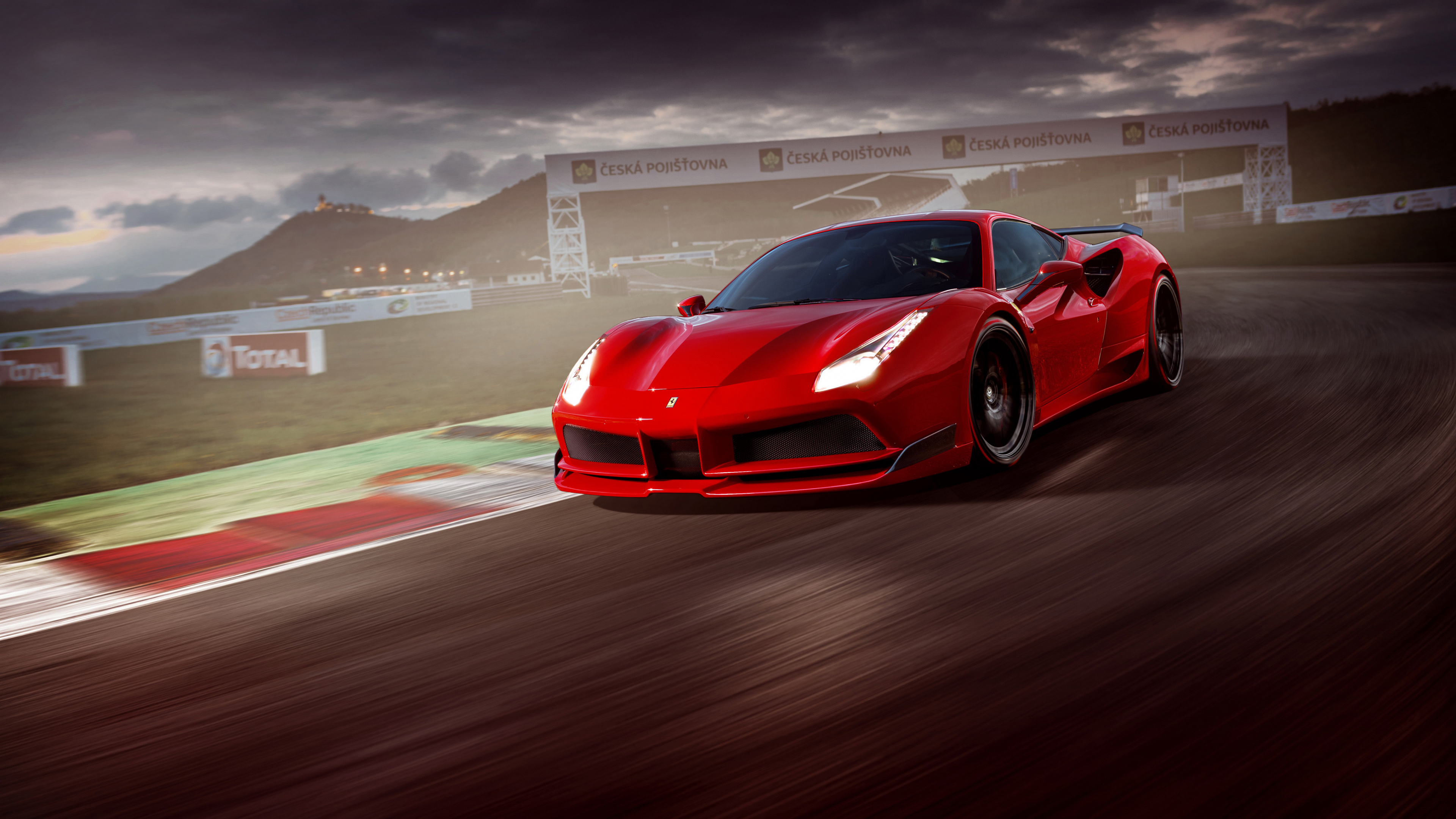 Roter Ferrari 458 Italia Unterwegs. Wallpaper in 3840x2160 Resolution