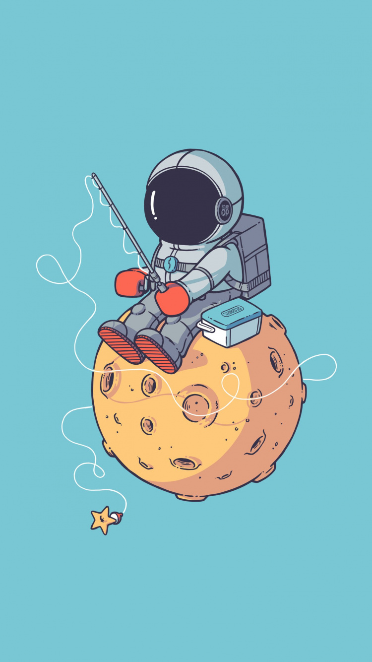 Astronaut, Zeichnung, Raum, Weltraum, Cartoon. Wallpaper in 750x1334 Resolution