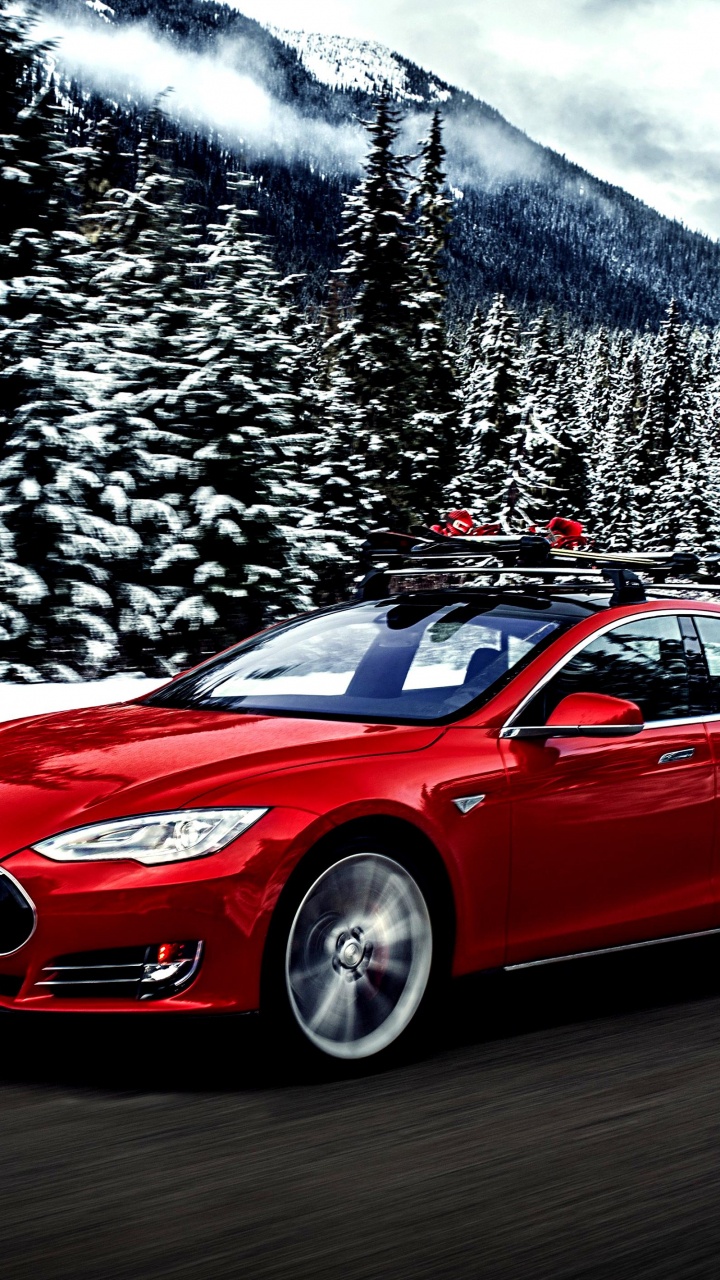 Red Porsche 911 on Road Near Snow Covered Mountain During Daytime. Wallpaper in 720x1280 Resolution
