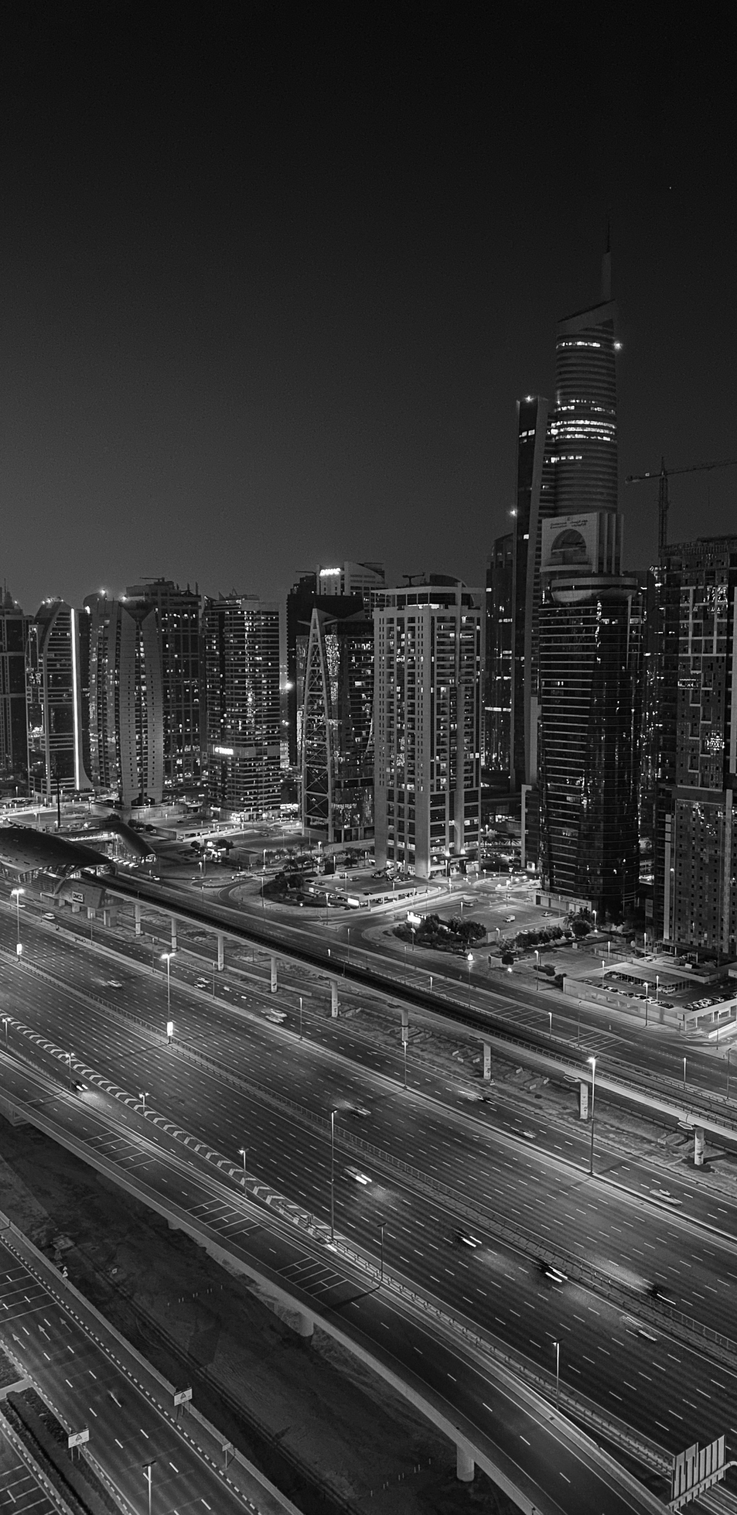 Dubai, Road, Nacht, Tower Block, Metropole. Wallpaper in 1440x2960 Resolution