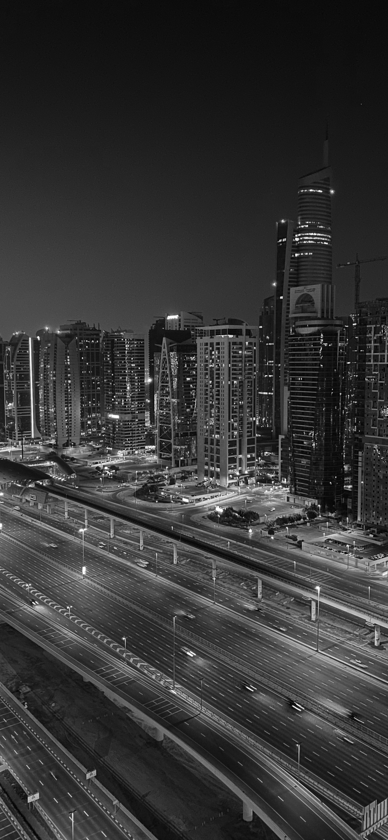 Dubai, Road, Night, Tower Block, Metropolis. Wallpaper in 1242x2688 Resolution