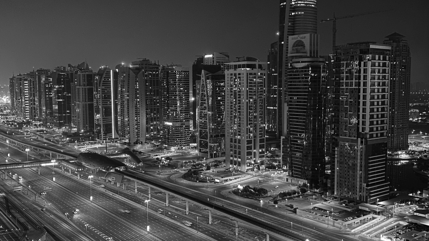 Dubaï, Route, Nuit, Tour de Bloc, Métropole. Wallpaper in 1366x768 Resolution
