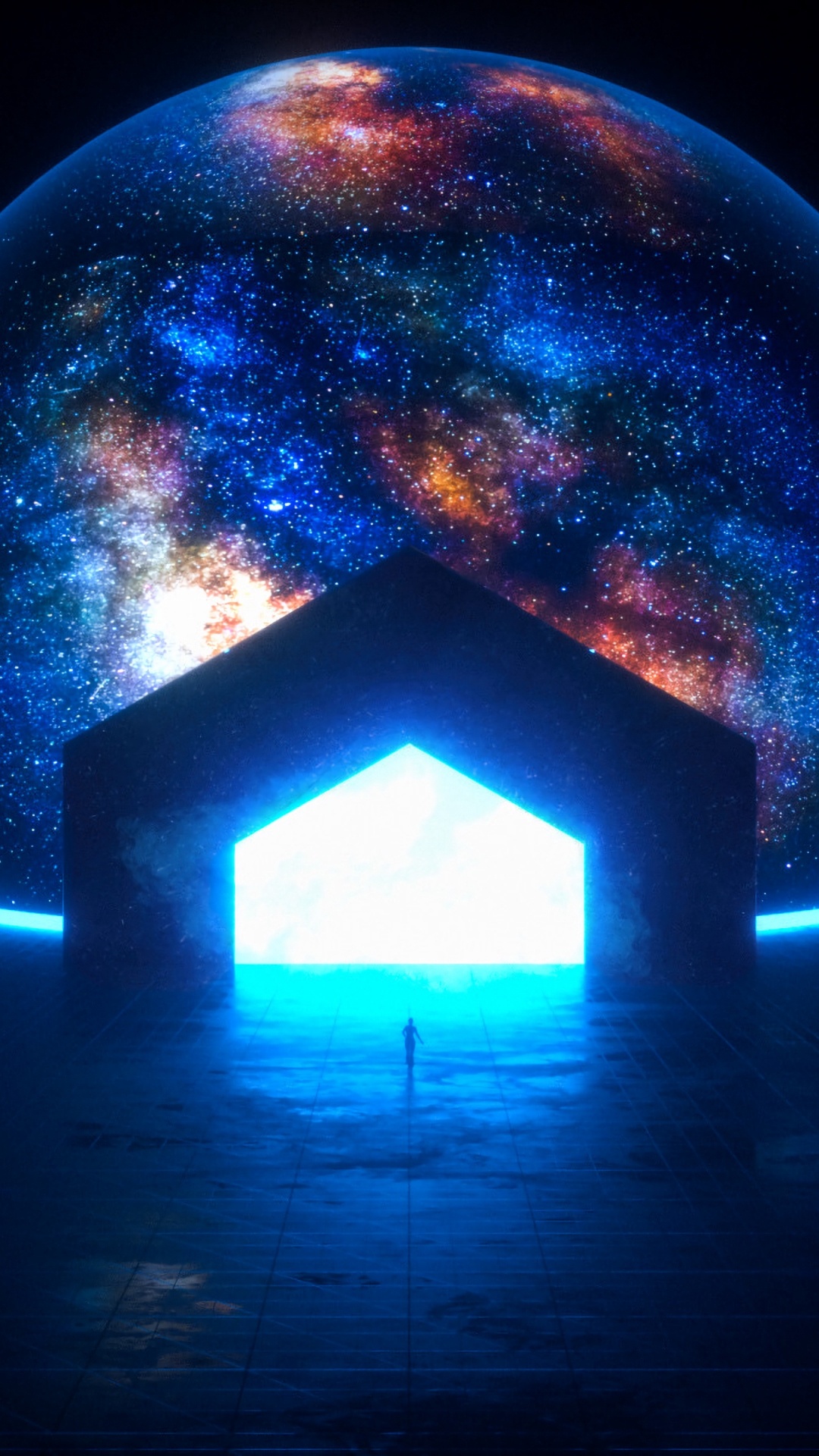 Blaue Und Gelbe Kugel Mit Licht. Wallpaper in 1080x1920 Resolution